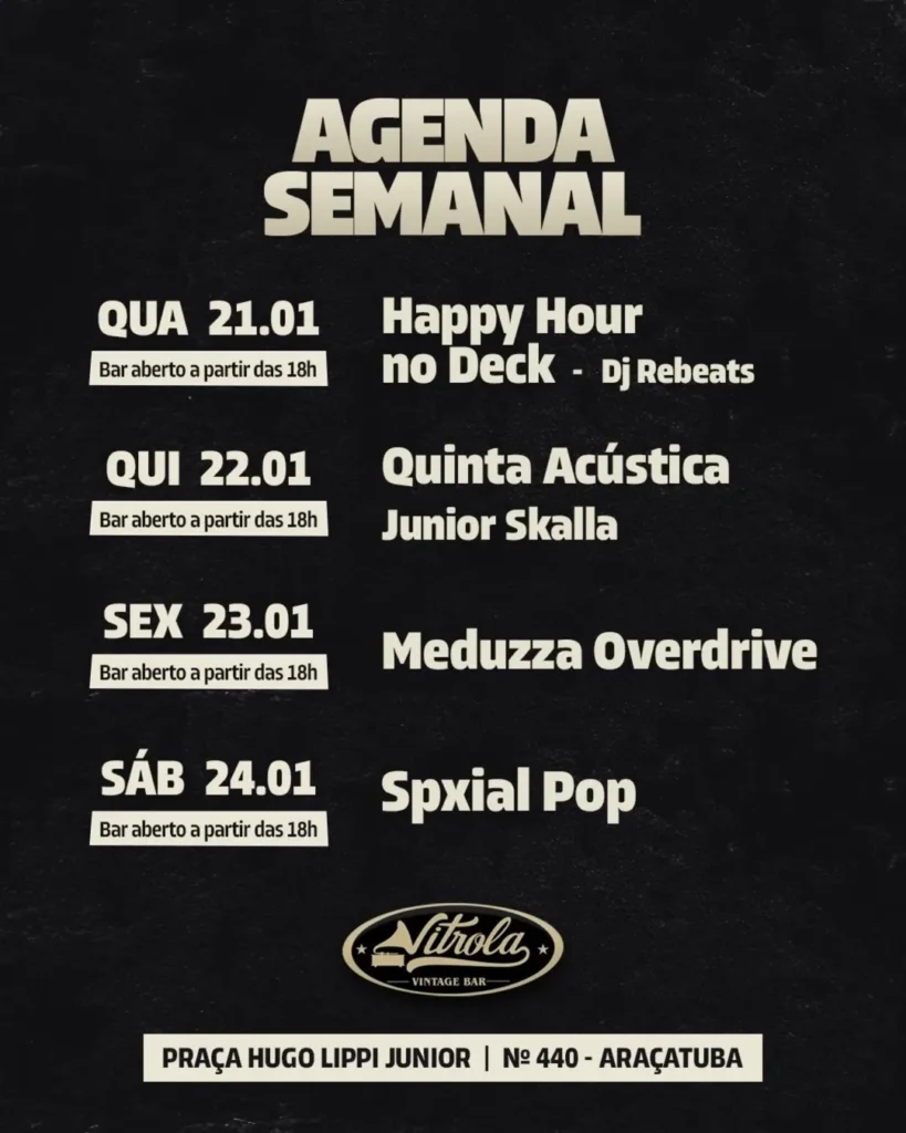 Agenda Imperdível do Vitrola Vintage Bar | Música e Diversão em Araçatuba